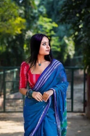 Debiya Traditional Woven Design Blue Cotton Saree