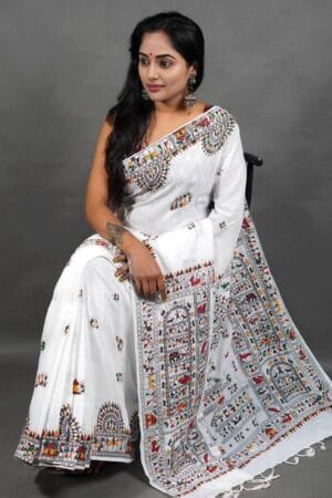 Debiya Khadi Cotton Madhubani Print Saree