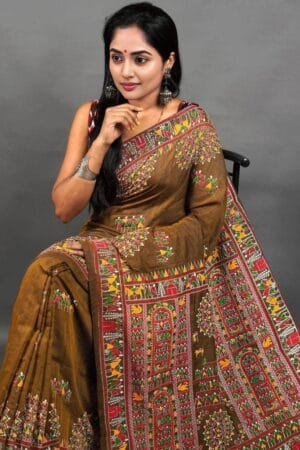 Debiya Khadi Cotton Madhubani Print Saree
