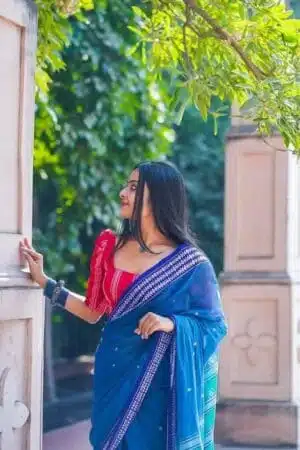 Debiya Traditional Woven Design Blue Cotton Saree