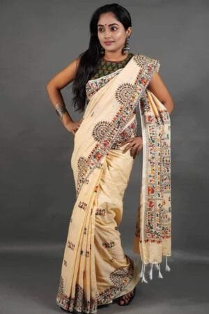Debiya Khadi Cotton Madhubani Print Saree