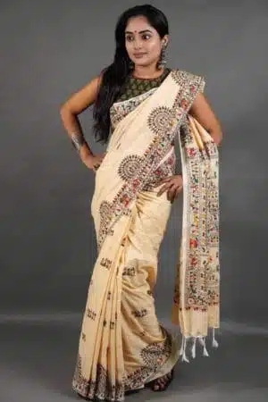 Debiya Khadi Cotton Madhubani Print Saree
