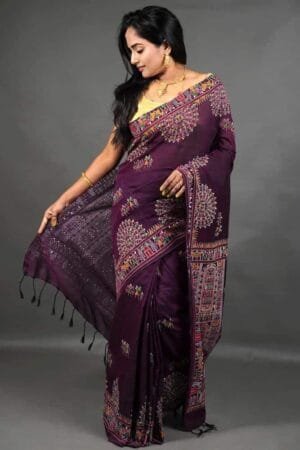 Debiya Khadi Cotton Madhubani Print Saree