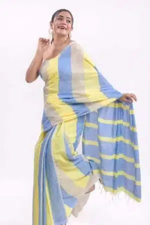 Debiya Handloom Khadi Cotton Stripe Saree