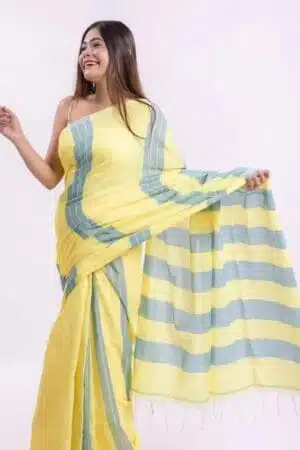 Debiya Handloom Khadi Cotton Stripe Saree