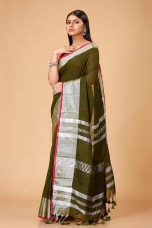Debiya Handloom Slub Cotton Saree with Zari Work